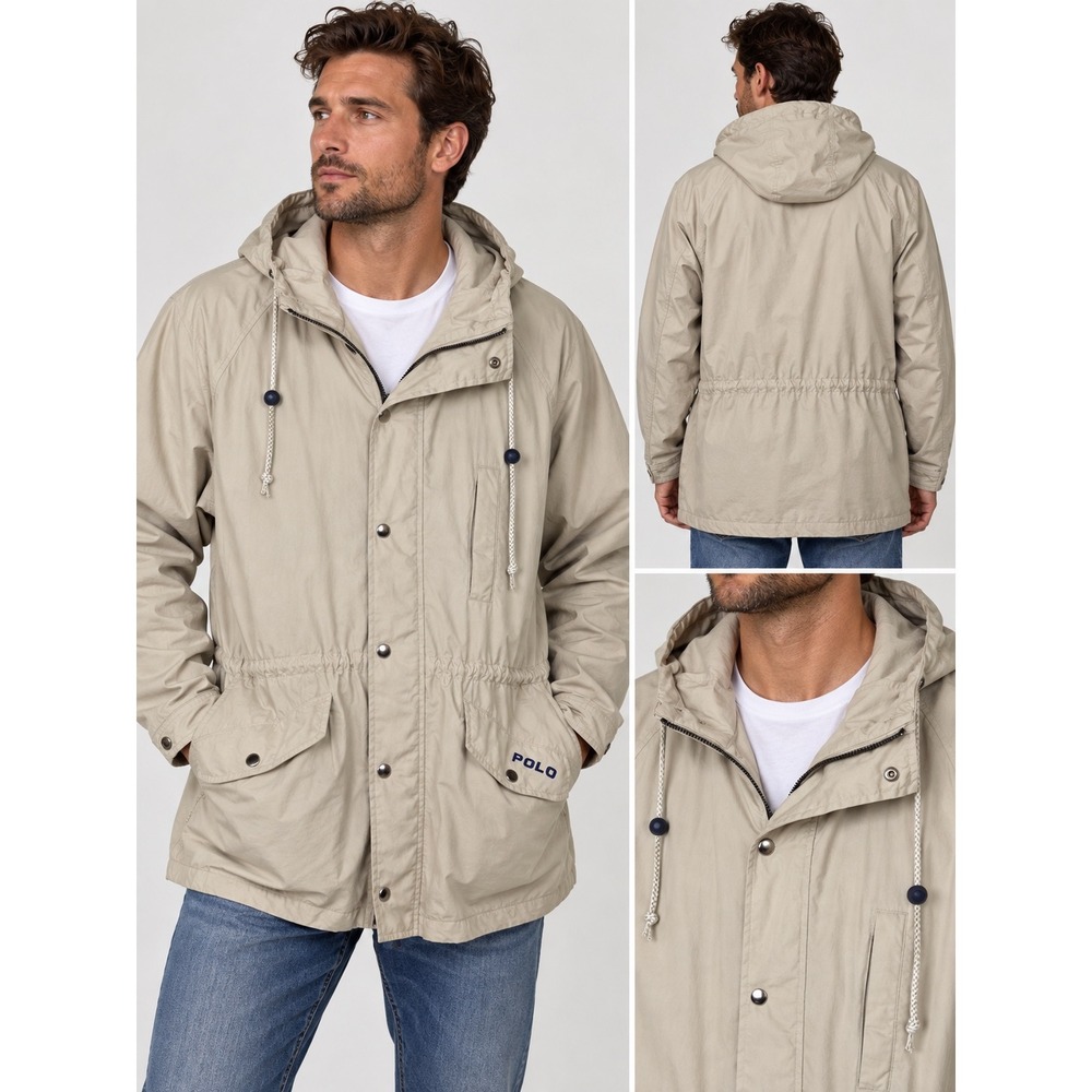 Vintage 90s Polo Sport Ralph Lauren Parka XL Tan Cotton Hooded Jacket Gorpcore